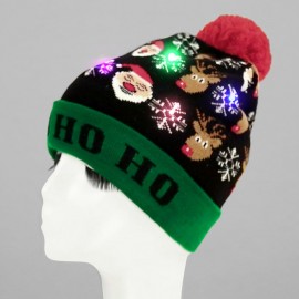 Unisex LED Colorful Lighted Christmas Beanie Hat Knitted Cap Santa Claus Antler Snowflake Party Cap -3 Flashing Modes