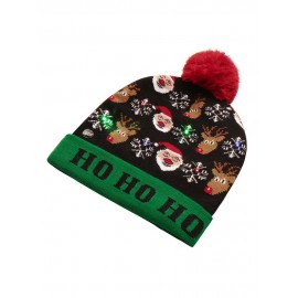 Unisex LED Colorful Lighted Christmas Beanie Hat Knitted Cap Santa Claus Antler Snowflake Party Cap -3 Flashing Modes