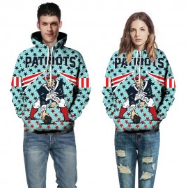 2018 new European and American Patriots football team 3D digital printing tide men's foreign trade head hooded couple sweater  M