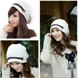 New Winter Women Beanie Chunky Knit Baggy Hat Warm Ski Hat Cap Headwear White