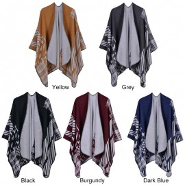 Fashion Women Winter Poncho Houndstooth Pattern Scarf Thick Warm Shawl Vintage Casual Pashmina Cloak Outerwear