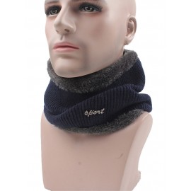 Men Winter Knitted Fluffy Ring Scarf Solid Color Thick Warm Stretchy Muffler Collar Neck Warmer