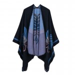 Fashion Women Poncho Cardigan Sweater Floral Print Faux Cashmere Capes Shawl Scarf Loose Outerwear