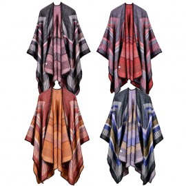 Women Poncho Scarf Cardigan Sweater Geometrical Striped Warm Cape Shawl Long Scarves Pashmina Outwear
