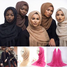 Fashion Women Hijab Bubble Plain Long Scarf Crimp Frayed Edge Muffler Pashmina Muslim Shawls