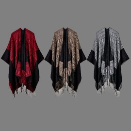 Winter Women Loose Outerwear Coat Oversized Knitted Cashmere Poncho